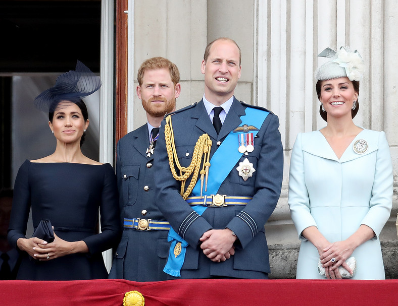 Meghan Markle, książę Harry, książę William i księżna Kate w 2018 r.