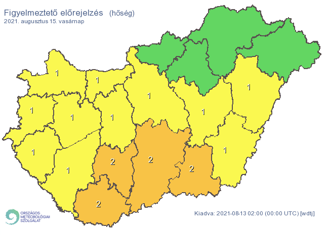 Hőség miatt már másodfokú riasztás is érvényben lesz vasárnap / Fotó: met.hu