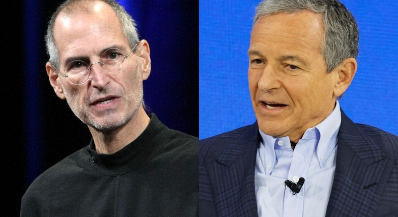 Bob Iger said in an interview with Time magazine last year that his return to Disney was inspired by Steve Jobs' return to Apple in 1997.Justin Sullivan via Getty Images; Michael M. Santiago via Getty Images