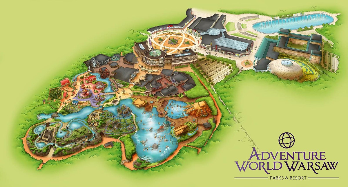 Bajkowa wizualizacja kompleksu Adventure World Warsaw