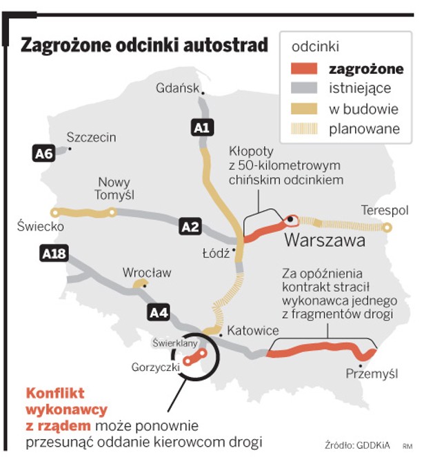 Zagrożone odcinki autostrad