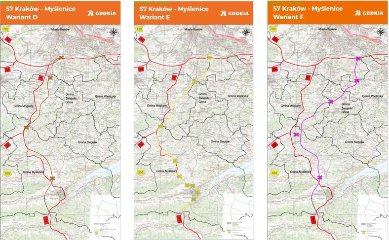 S7 Kraków - Myślenice warianty D, E, F
