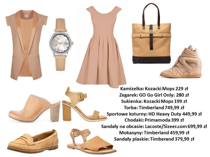 Ubrania i dodatki w różnych odcieniach koloru nude