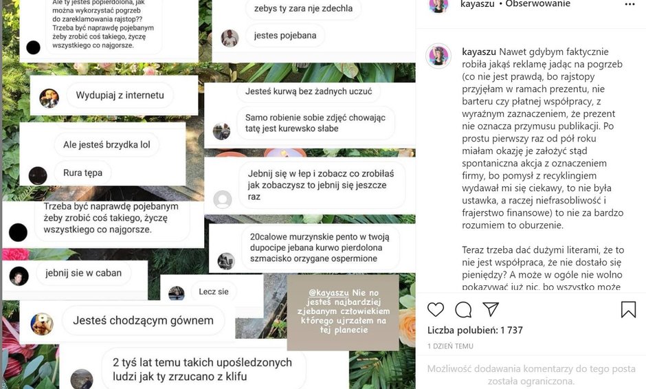 Kaya Szulczewska opublikowała na Instagramie zdjęcie komentarzy