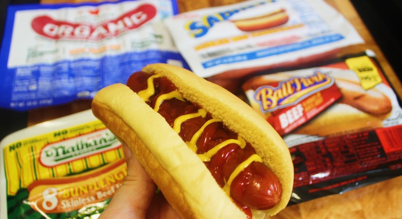 I tried four kinds of beef hot dogs from Nathan's, Sabrett, Applegate, and Ball Park.Erin McDowell/Insider