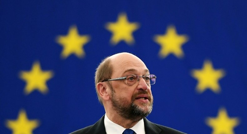 European Parliament President Martin Schulz makes a last statement at the end of his term at the European Parliament in Strasbourg, eastern France, on December 14, 2016