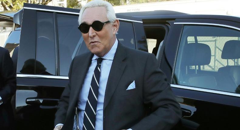 Roger Stone, a former adviser to US President Donald Trump, is seen arriving in November 2019 for his trial in Washington on charges of lying to Congress and witness tampering