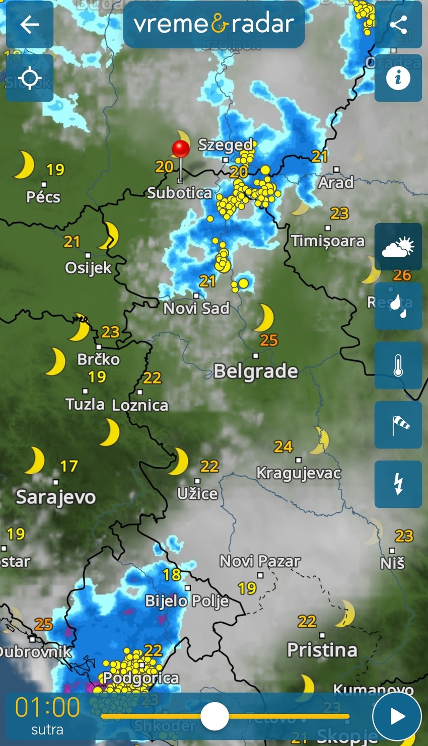 Vremenski radar za večeras posle ponoći, ka petku