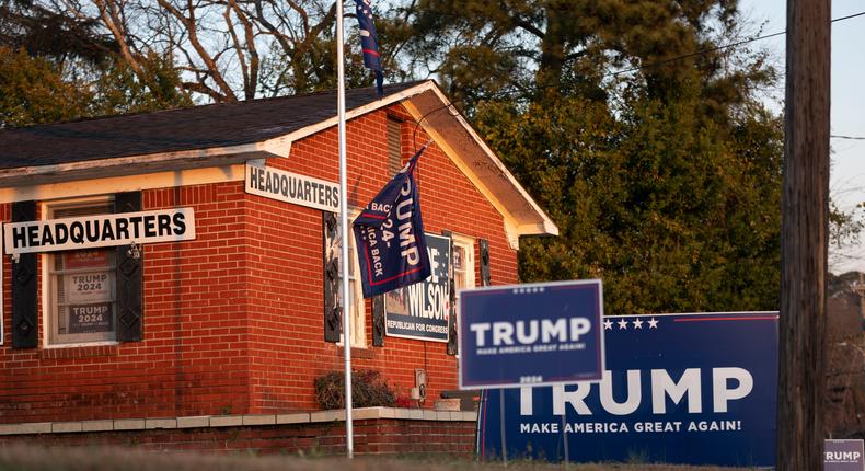 Signs outside Republican Rep. Joe Wilson's office in West Columbia, South Carolina in February, 2024.Sean Rayford/Getty Images