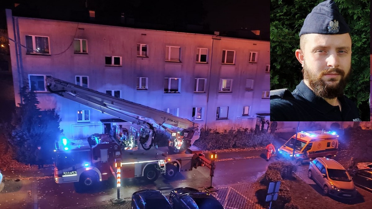 Policjant wspiął się po balkonach, by uratować rodzinę z płonącego bloku