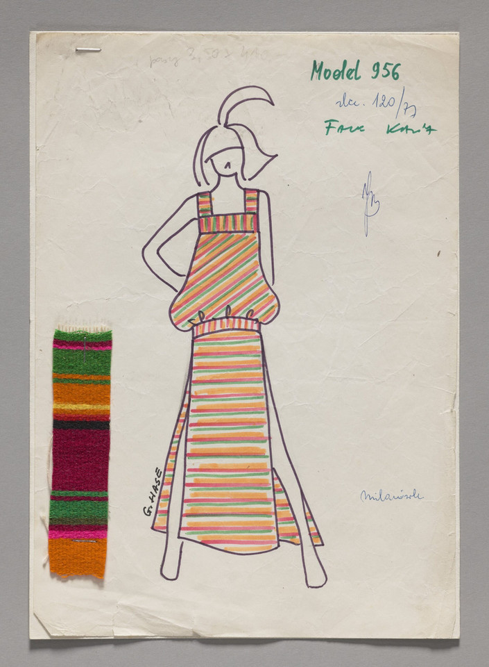 Projekt sukienki inspirowanej folklorem dla Spółdzielni Moda i Styl (Grażyna Hase, 1977) 