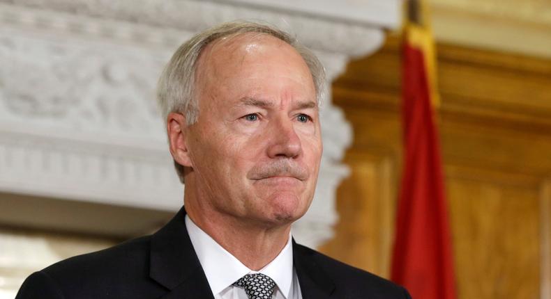 Arkansas Gov. Asa Hutchinson speaks at a news conference at the Arkansas state Capitol in Little Rock, Ark., Tuesday, Aug. 4, 2015.
