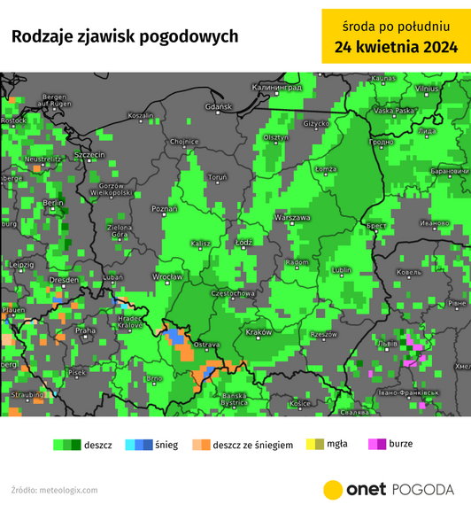 Nad Polską znajdzie się front, stąd dużo chmur i opadów, zwłaszcza na wschodzie, południu i w centrum