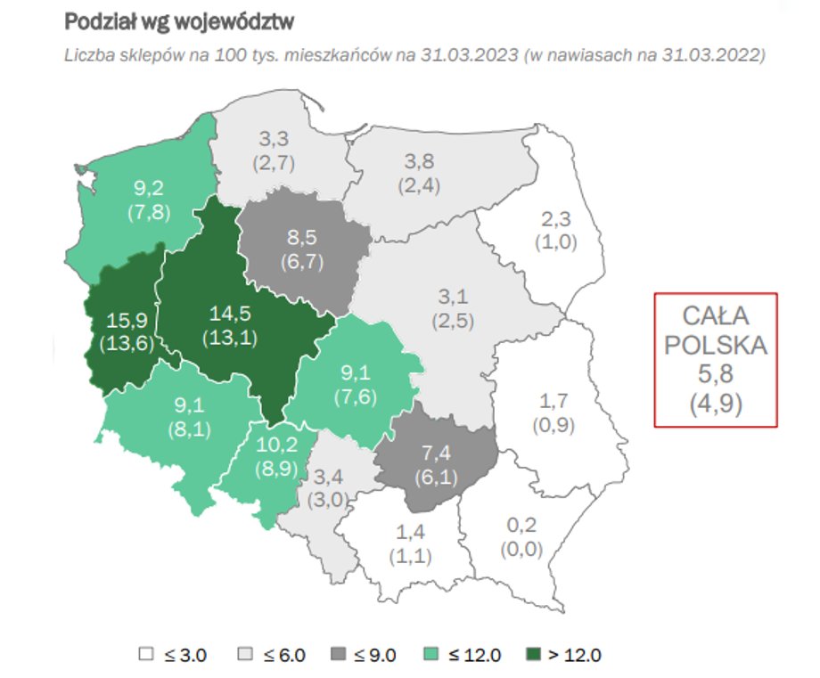 Najwięcej sklepów Dino można spotkać w zachodniej części Polski.