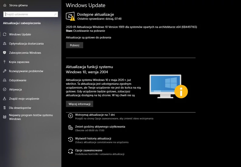 Blokada aktualizacji Windows 10 May 2020 Update