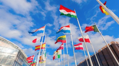 Flags of European Union member countries.