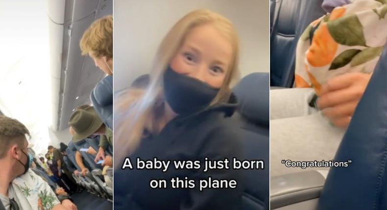 After a baby was born mid-flight, TikTok user @juliabernice recorded passengers' reactions.
