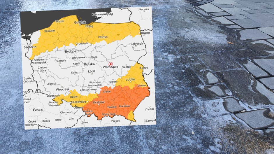 Przed nami trudne godziny w pogodzie. Będą śnieżyce, mrozy i marznący deszcz (mapa: Twitter.com/IMGWmeteo)