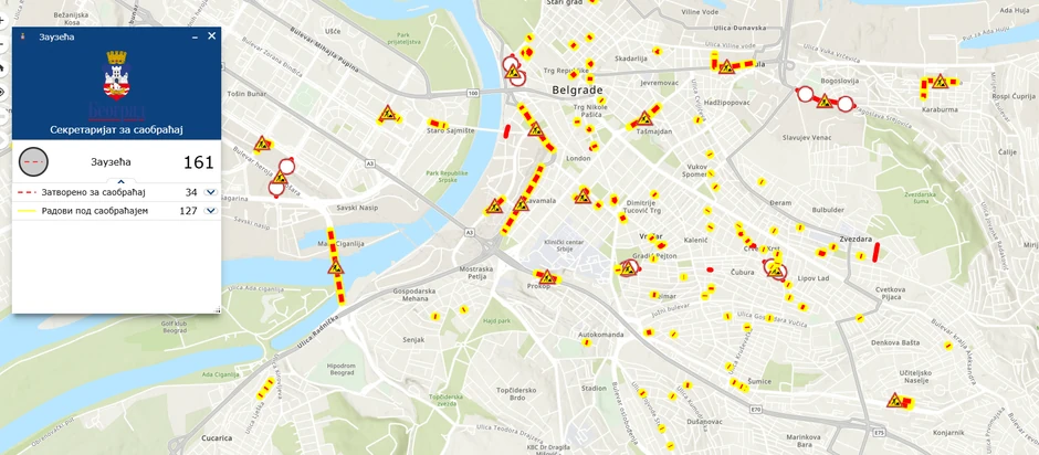 Mapa zauzeća i radova u Beogradu