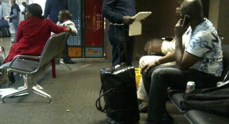 Ekiti State Governor, Ayo Fayose at the Johannesburg International airport in South Africa 