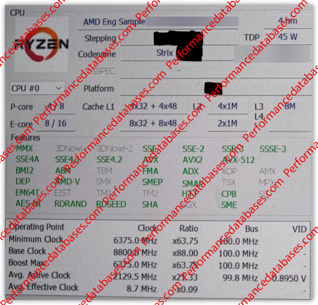 AMD Ryzen 8000 Strix Point – zrzut z HWiNFO64