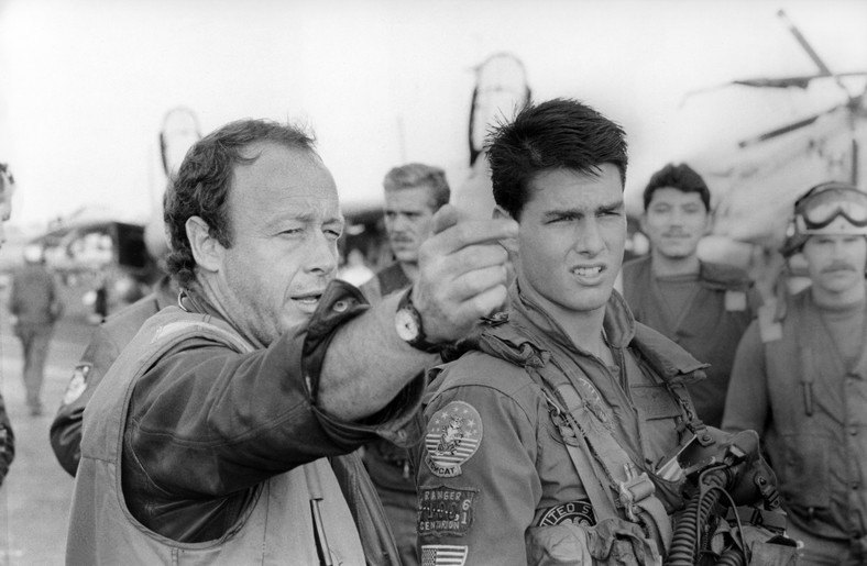 Tom Cruise i Tony Scott na planie filmu "Top Gun", 1986 r.