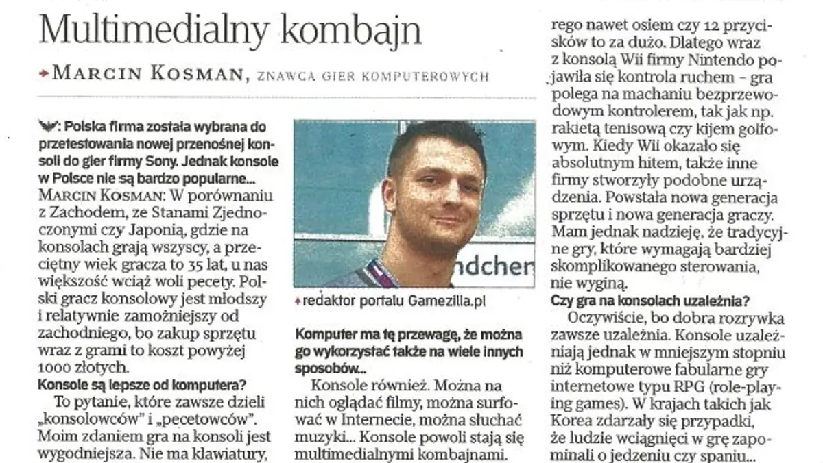 Polskie gry i naczelny Gamezilli na stronach dzisiejszej „Rzeczpospolitej”