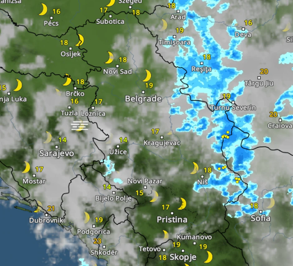Kretanje nevremena u ponoć