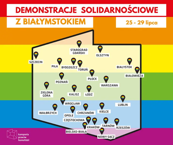 Mapa miejsc, gdzie odbędą się manifestacje / fot. KPH