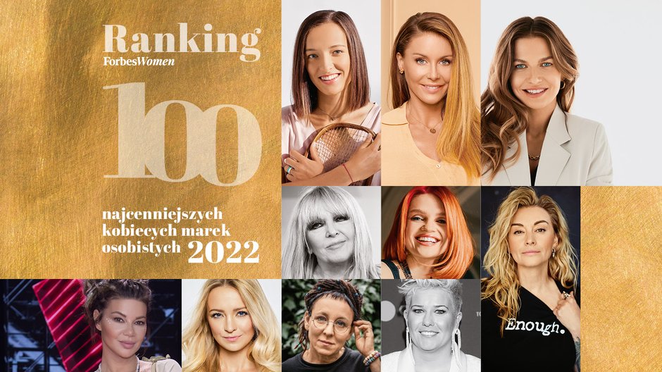 Ranking 100 najcenniejszych kobiecych marek osobistych 2022. Od lewej u góry: Iga Świątek, Małgorzata Rozenek-Majdan, Anna Lewandowska, Maryla Rodowicz, Margaret, Martyna Wojciechowska, Edyta Górniak, Barbara Kurdej-Szatan, Olga Tokarczuk, Anita Włodarczyk