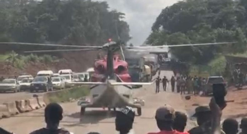 The helicopter that landed on Benin-Ore Highway (Alexreports)