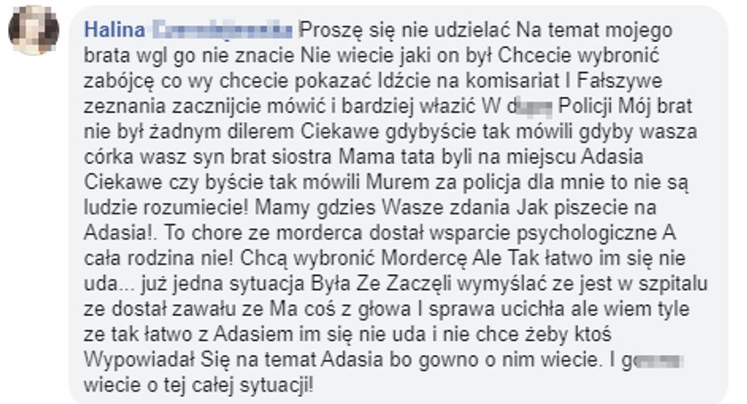 Poruszający wpis siostry Adama C.: Mój brat nie był żadnym dilerem