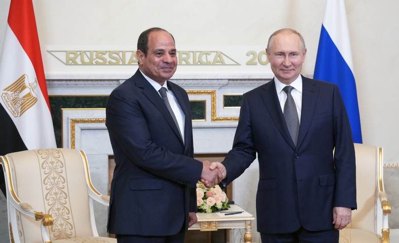 Prezydent Egiptu Abdel Fattah el-Sisi i prezydent Rosji Władimir Putin. Petersburg. 26.07.2023 r.