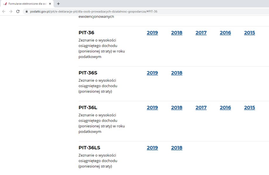 Tak około godz. 13:30 17 lutego 2021 r. wygląda strona, na której zamieszczane są e-deklaracje. Wyraźnie widać brak formularzy za rok 2020.