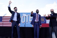 John Ossoff, Raphael Warnock i Joe Biden na wiecu w Georgii