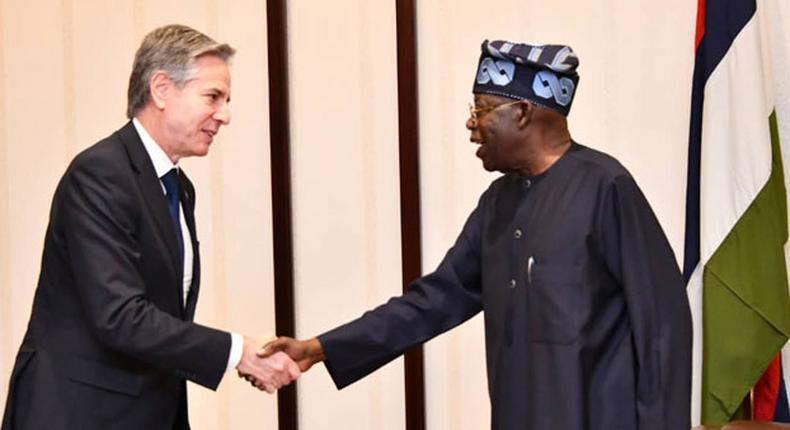 President Bola Tinubu receives the United States Secretary of State, Antony Blinken, at the Presidential Villa in Abuja on January 23, 2024 [Channels TV]