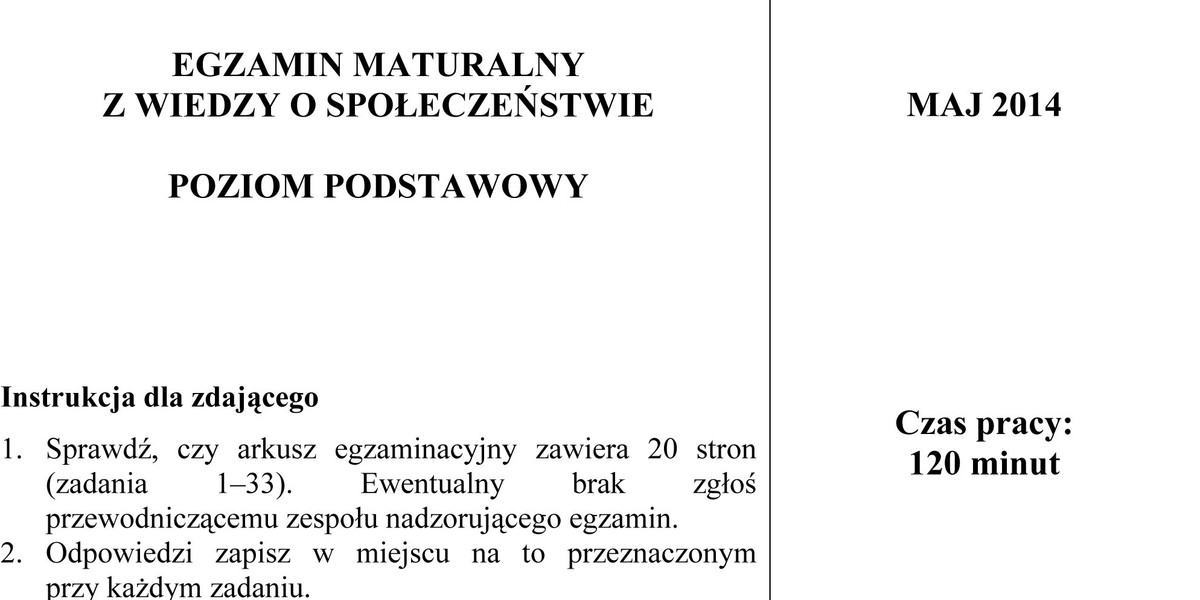 Arkusze z matury z wiedzy o społeczeństwie.