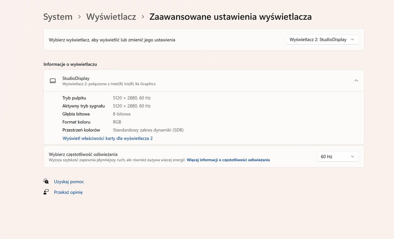 Apple Studio Display – ustawienia wyświetlacza po podłączeniu do komputera z Windowsem