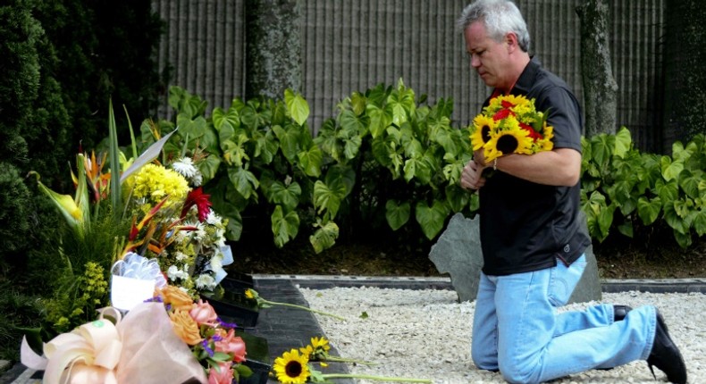 Former hitman Jhon Jairo Velásquez, pictured in 2015, paying tribute to his ex 'boss' and drug kingpin Pablo Escobar in Medellin