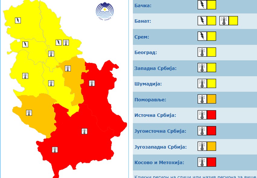 Meteoalarm za utorak
