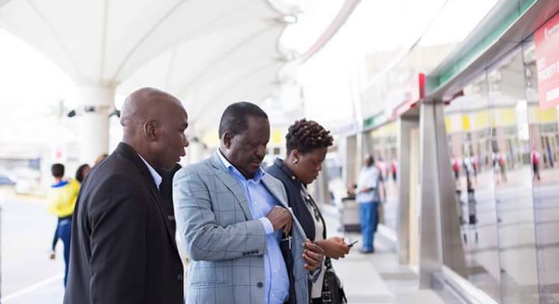 ODM leader Raila Odinga at JKIA leaving the country