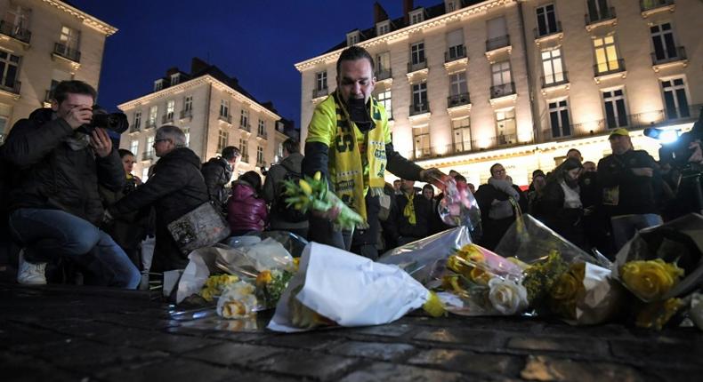 Nantes supporters gather in the city after it was announced the plane forward Emiliano Sala was flying on vanished during a flight to Cardiff
