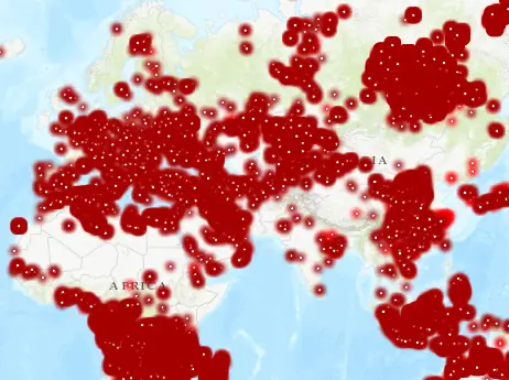 Pożary w Europie wg. mapy Global Forest Watch Fires