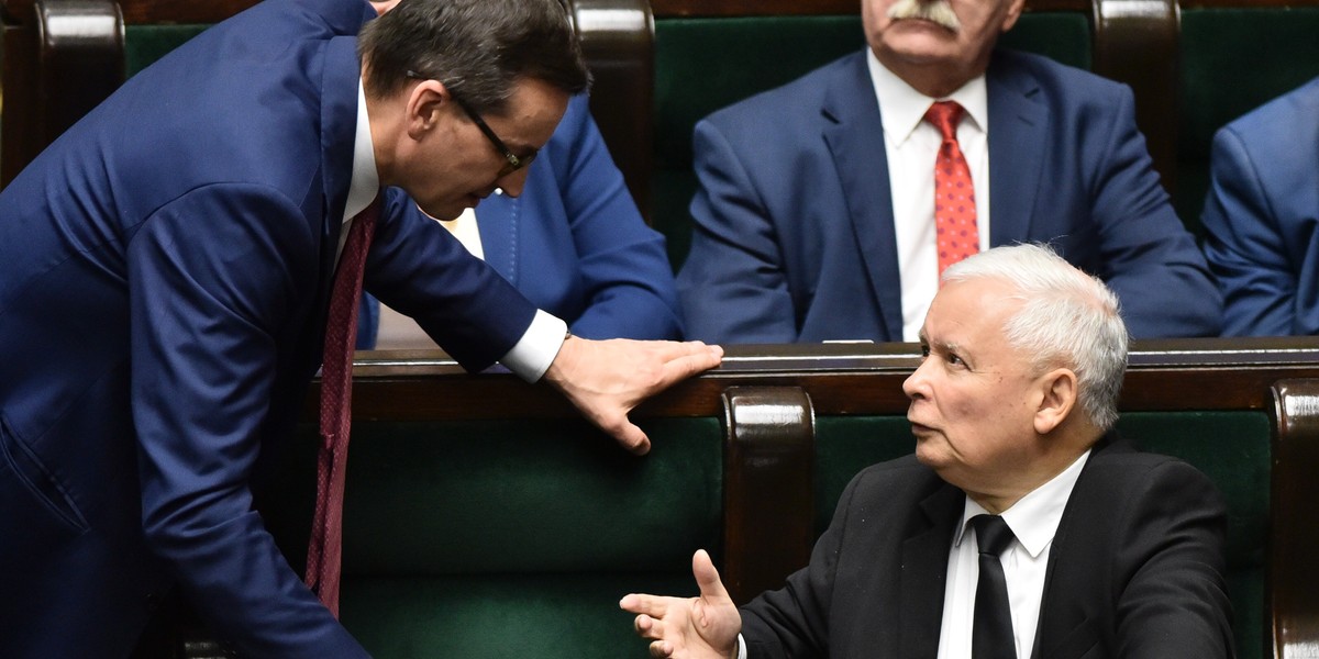 Jarosław Kaczyński i Mateusz Morawiecki w Sejmie