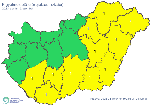 11 megyére adott ki figyelmeztetést az Országos Meteorológiai Szolgálat ma éjfélig Forrás: met.hu