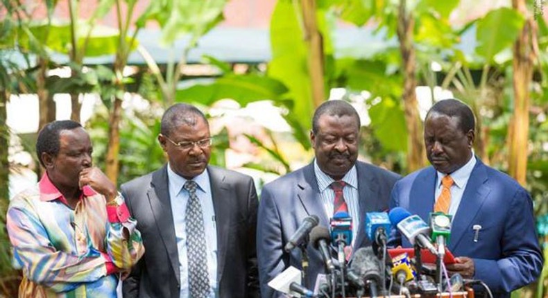 Opposition leaders Kalonzo Musyoka (left), Moses Wetang'ula, Musalia Mudavadi and Raila Odinga 