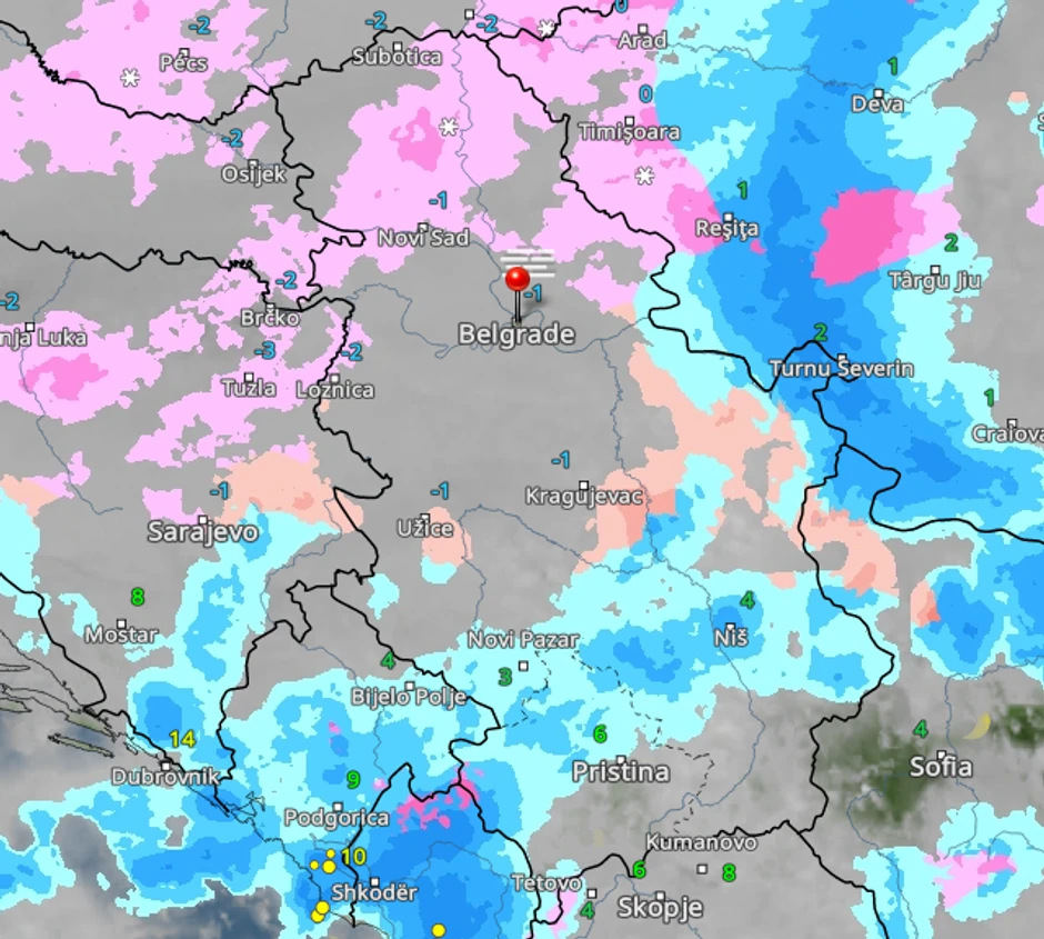 Kretanje padavina na Badnji dan u 5 časova 