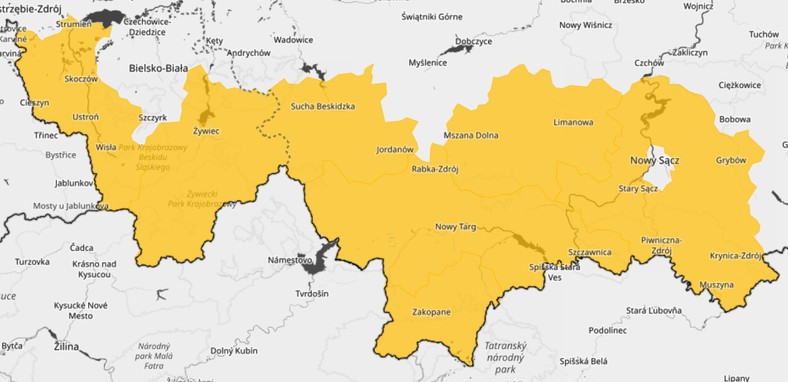 Ostrzeżenia 1. stopnia dla powiatów w woj. śląskim i woj. małopolskim