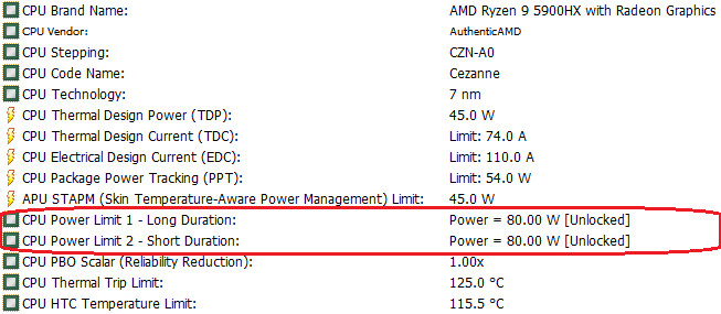 Asus ROG Strix SCAR 17 (G733QS) – konfiguracja limitów mocy procesora Ryzen 9 5900HX