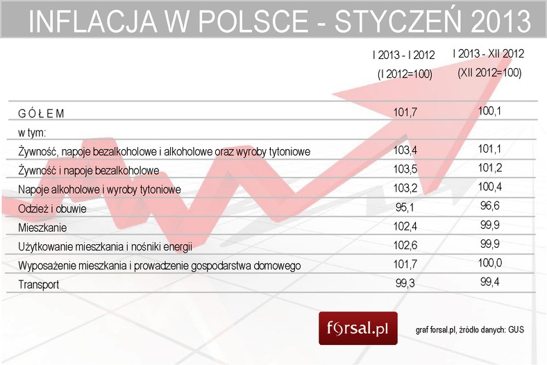 Styczniowa inflacja w Polsce w 2013 r. - Wyszczególnienie